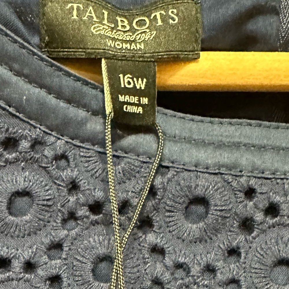 NWT Talbots 16W Eyelet Dress Navy Blue Midi Long Lined - Picture 4 of 5